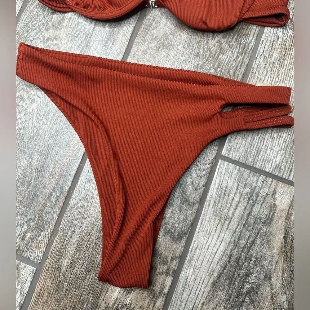 ZAFUL One Shoulder Ribbed Colorblock Cutout Bikini - Picture 6 of 9